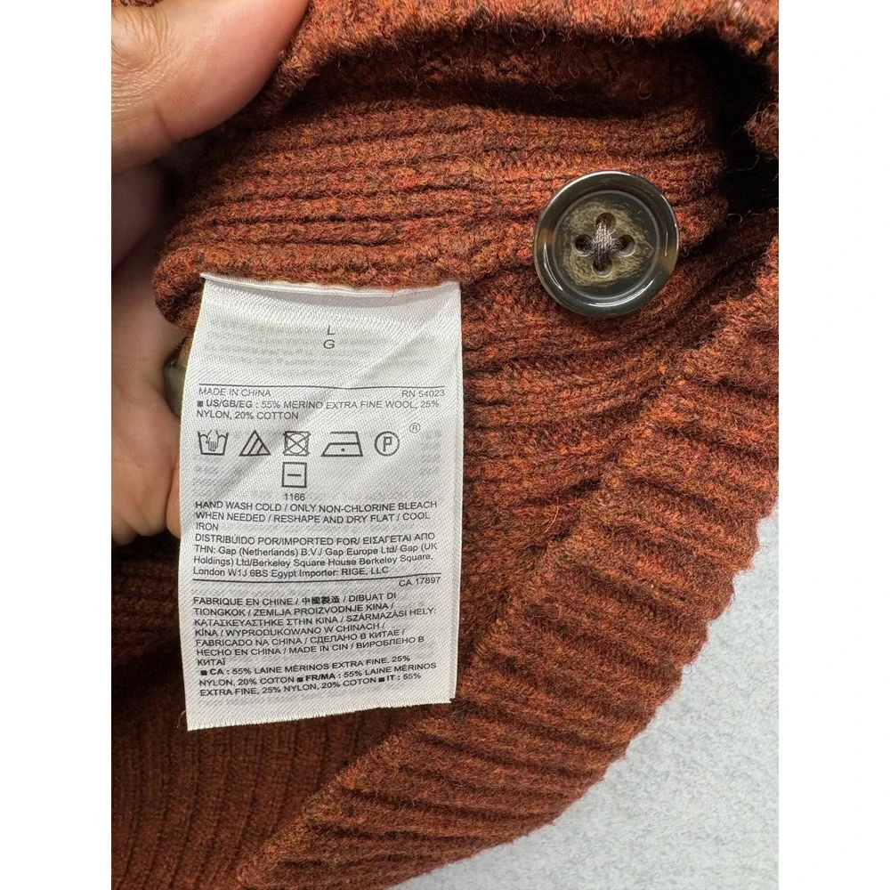 Banana Republic Mens Merino Wool Honeycomb Mock Neck Sweater Orange Large 171383
